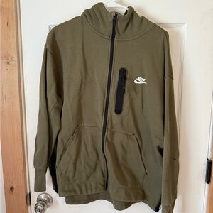 Nike Olive Green Zip Hoodie with Black Trim Sportswear Tech
